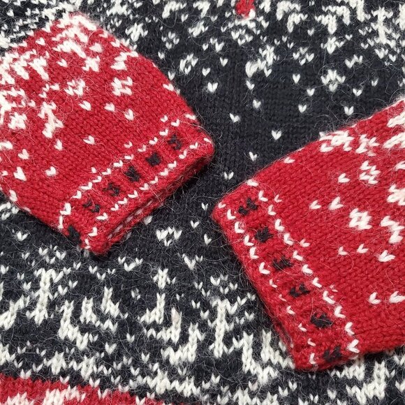 Vintage Lauren Ralph Lauren Hand Knit Wool Red Snowflake Quarter Zip Sweater - M - Picture 5 of 8